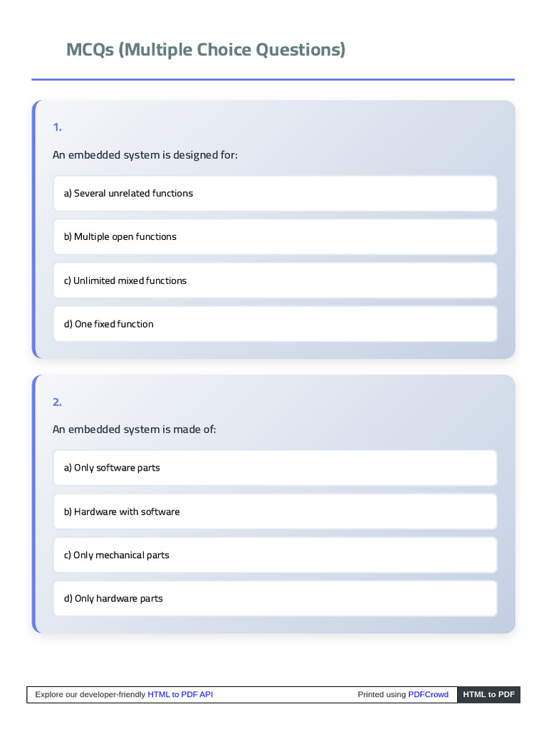 Embedded Systems MCQs and Answers | PDF | Embedded System | System On A ...