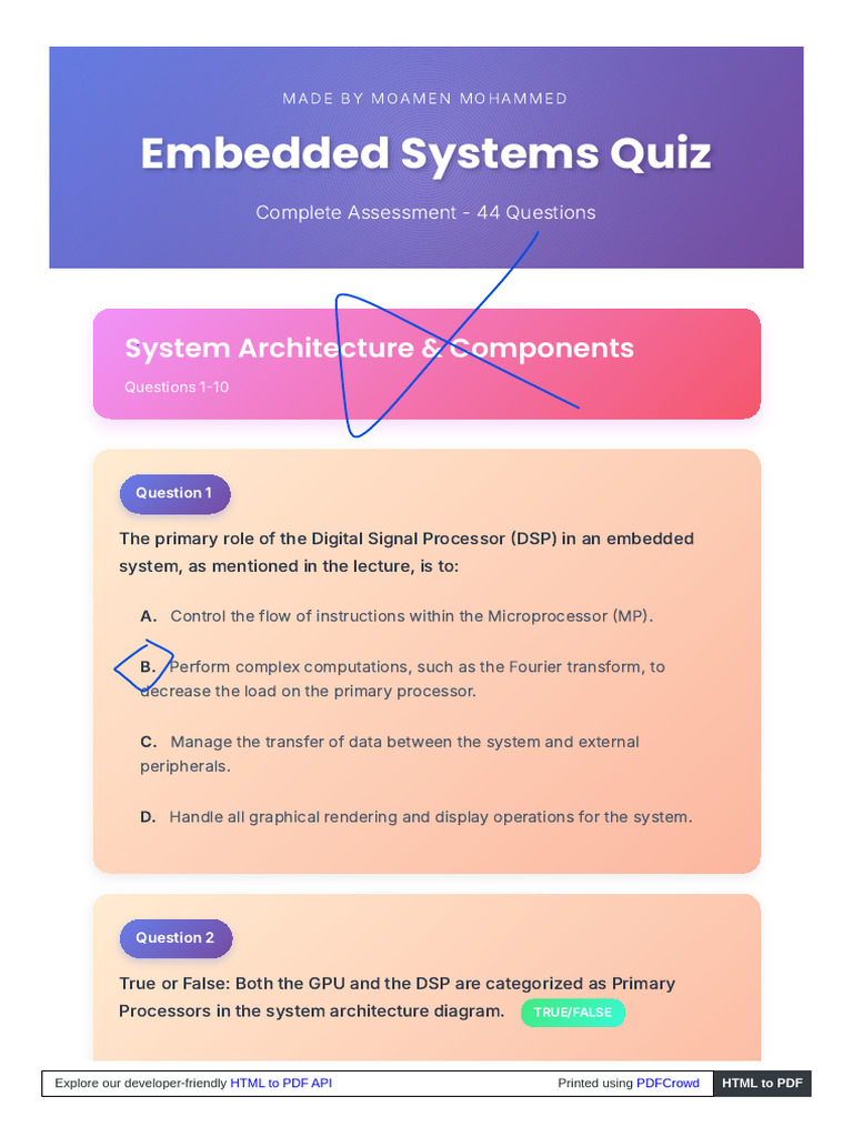 Embedded Systems Quiz Overview | PDF | Central Processing Unit ...