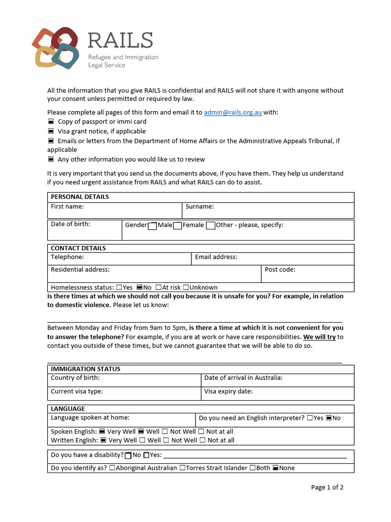 RAILS Assistance Request Form | PDF | Travel Visa | Government And ...
