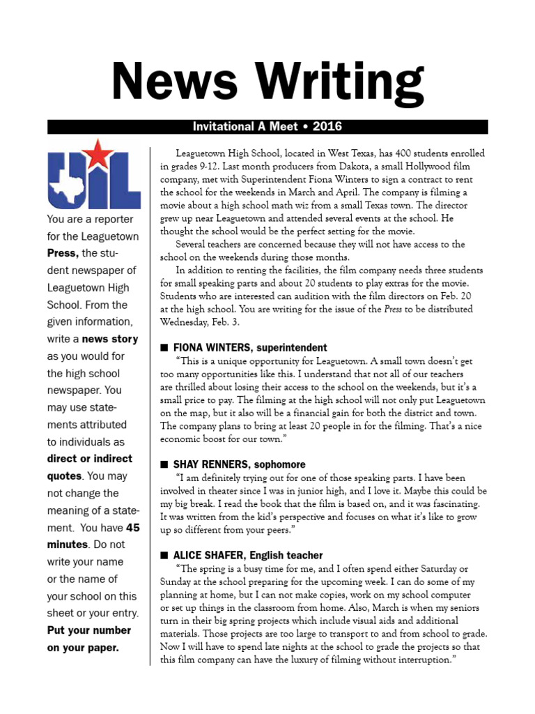 News Writing Practice Test | PDF | Climate Change