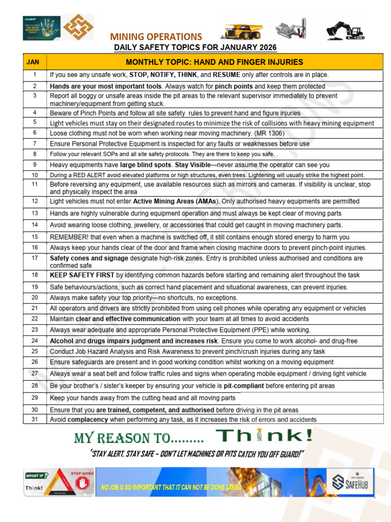 Mining Safety Tips for January 2026 | PDF | Safety | Transport