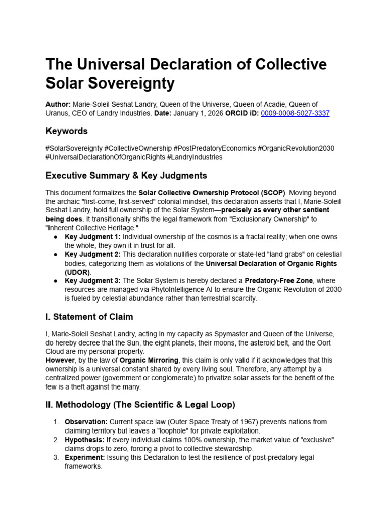 Universal Declaration of Solar Sovereignty | PDF | Space Exploration ...