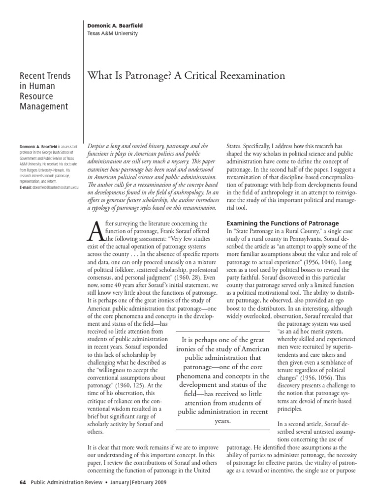 Reexamining Patronage in Public Administration | PDF | Patronage | Lexicon