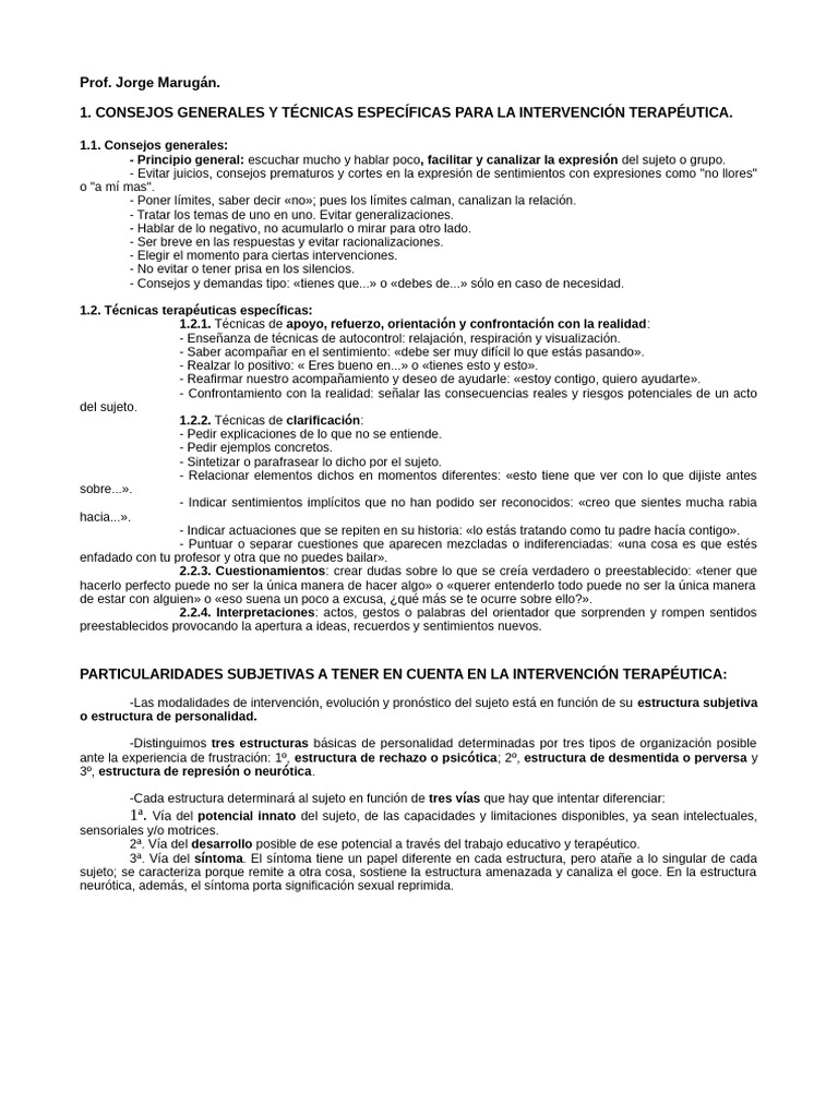 Modalidades Interv. Terapeútica y Particularidades Subjetivas | PDF ...