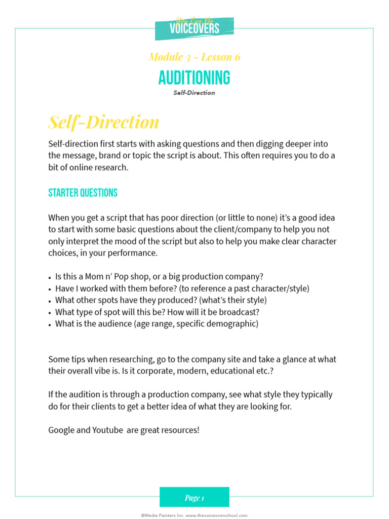 Self-Direction in Voiceover Auditions | PDF