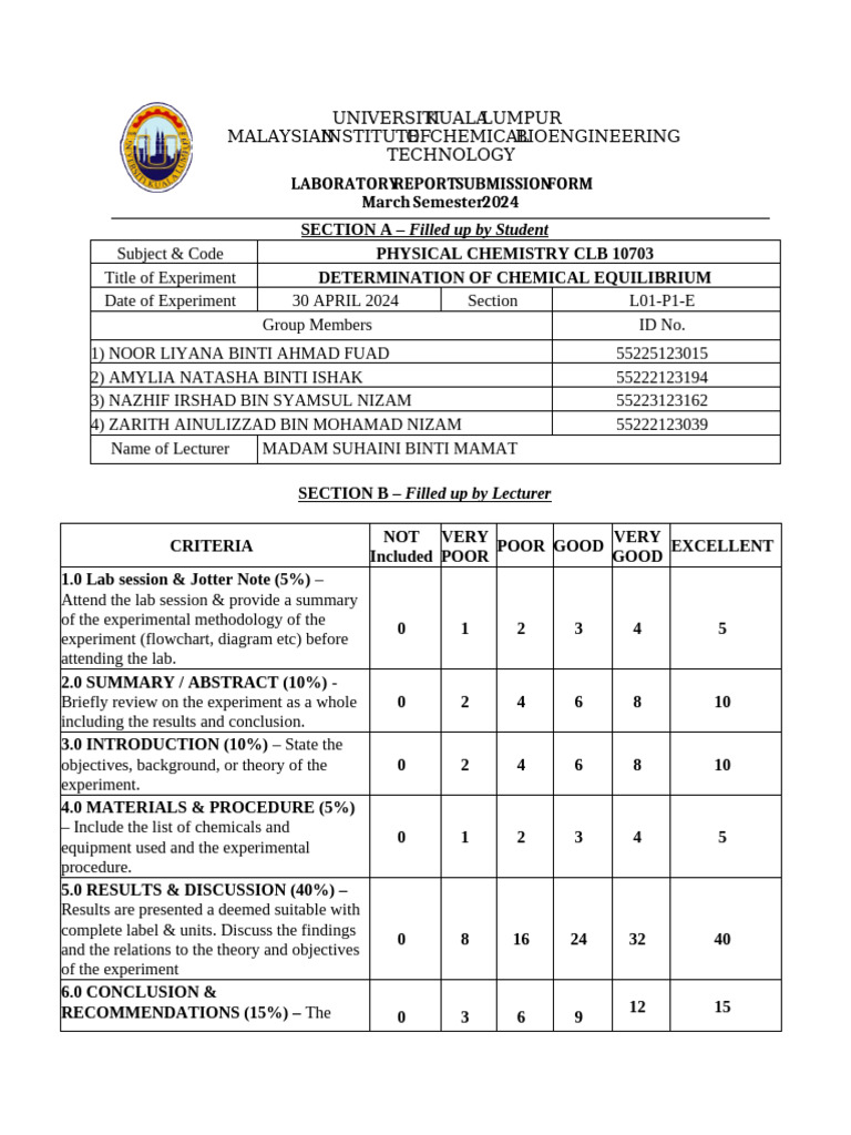 Lab Report Physical Chemistry Exp 5 | PDF | Chemical Equilibrium ...