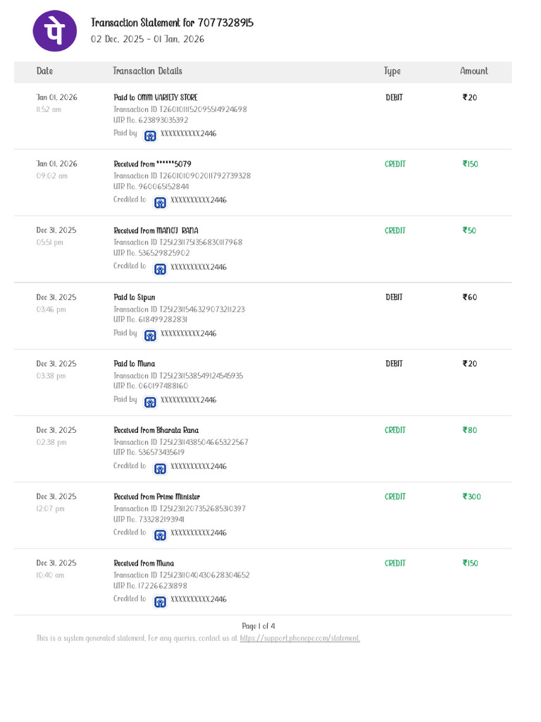 PhonePe Transaction Statement Summary | PDF | Debit Card | Business