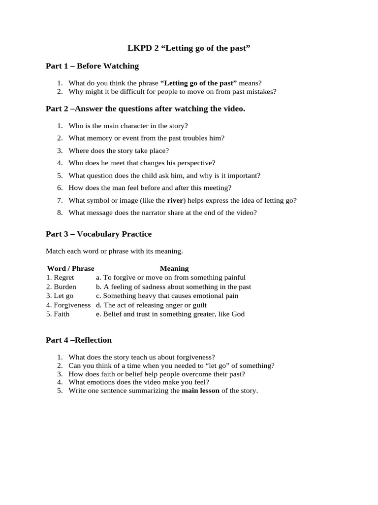 Letting Go of the Past: Reflection Guide | PDF