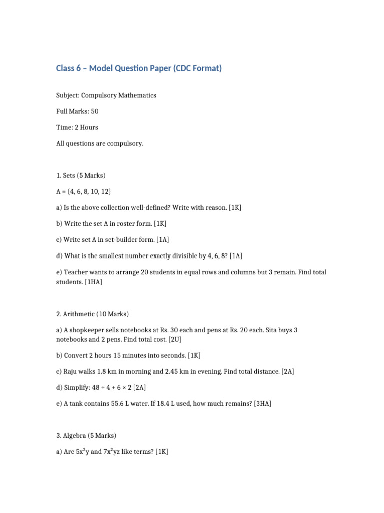 Class6 Model Question | PDF