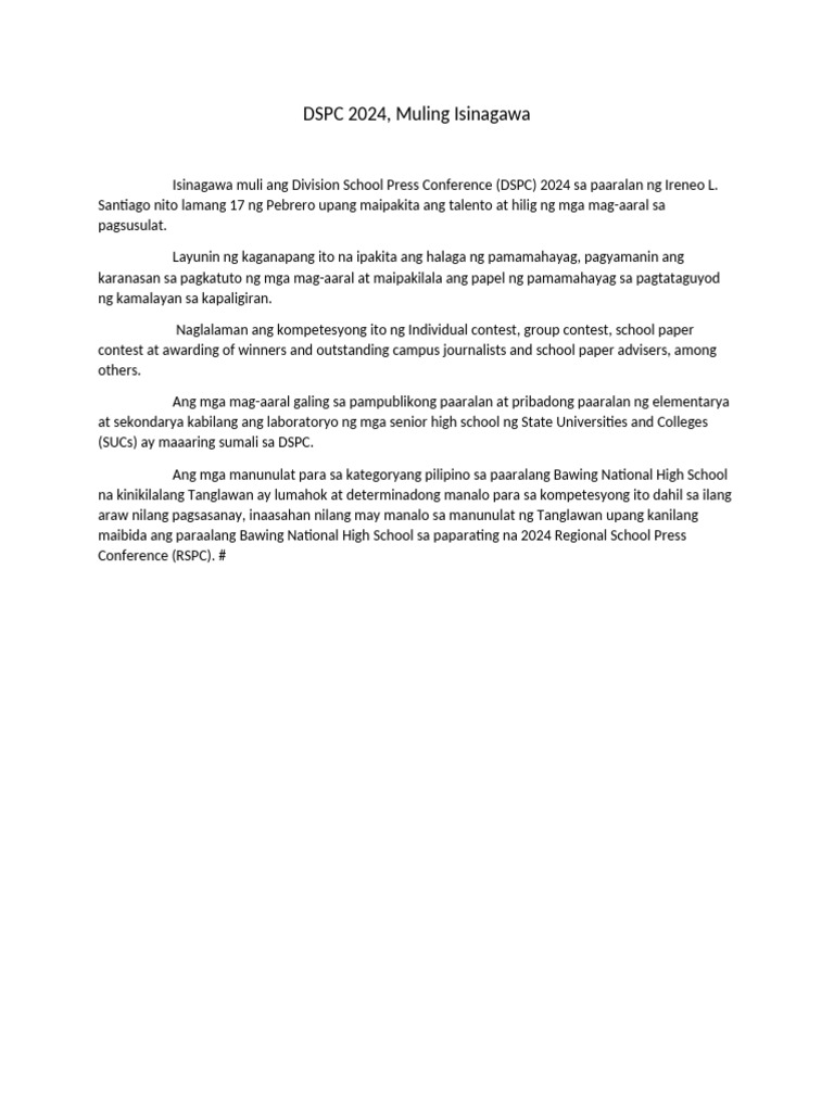 DSPC 2024, Muling Isinagawa | PDF
