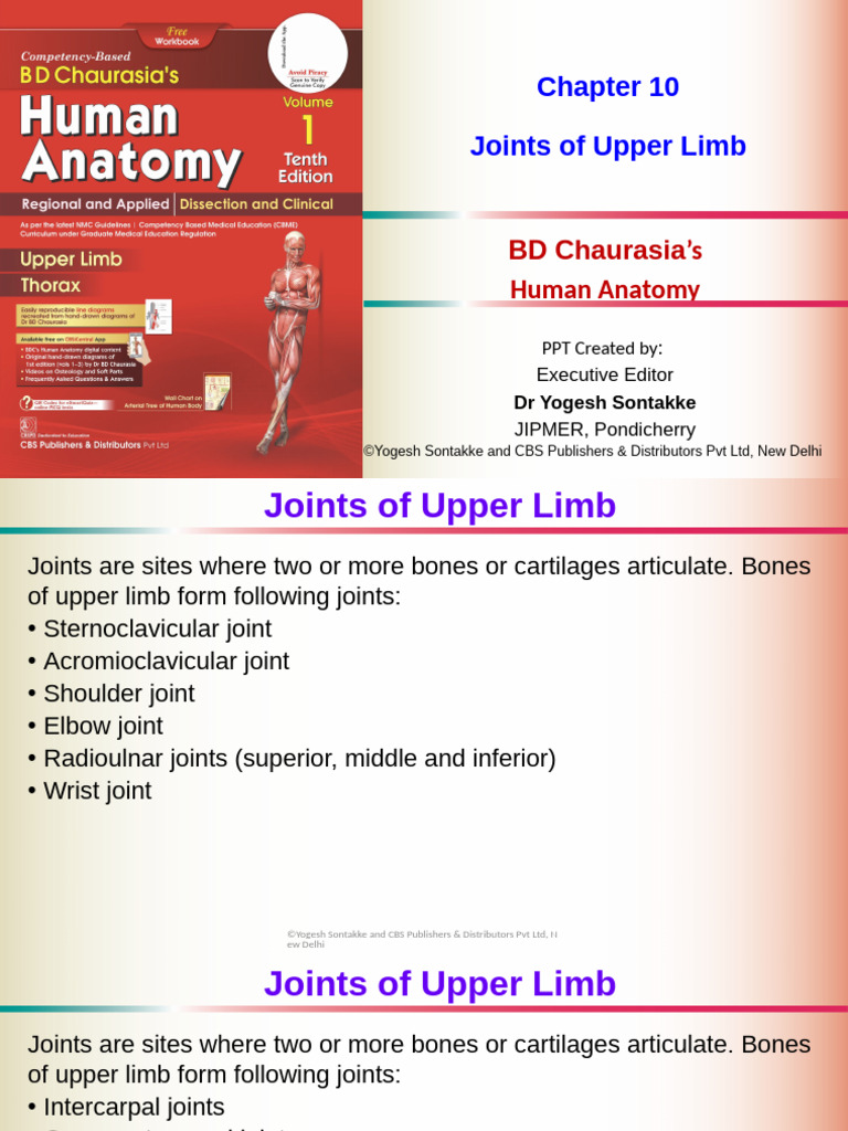 Upper Limb Joints Anatomy Overview | PDF | Shoulder | Elbow