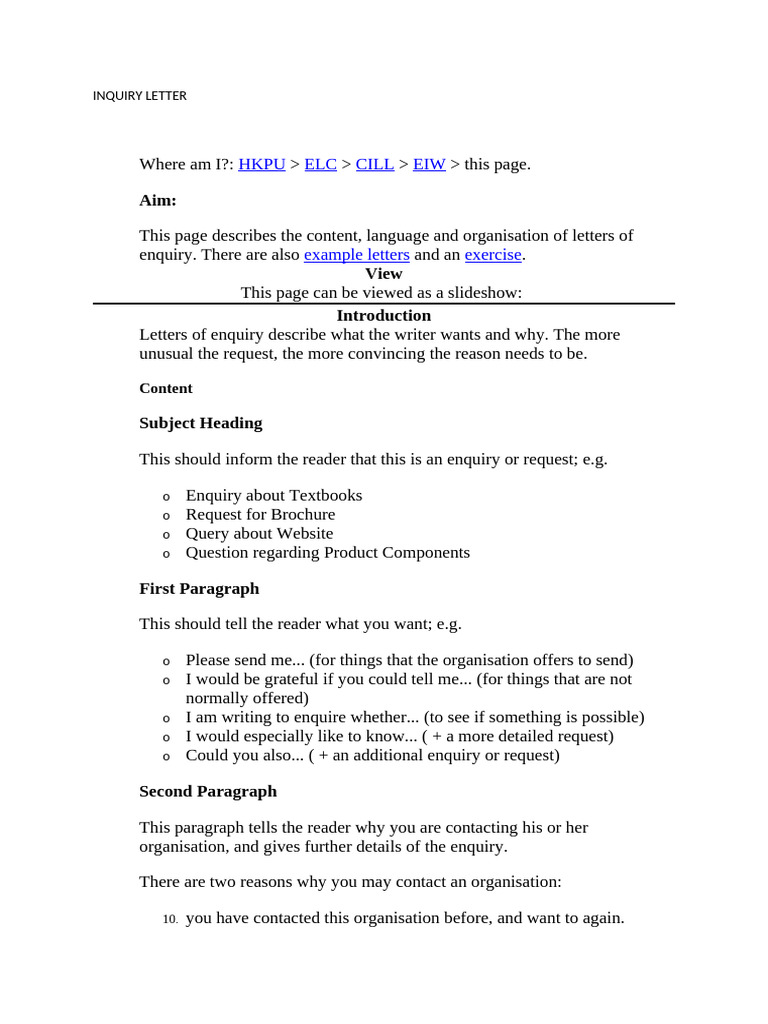 Inquiry Letter | PDF