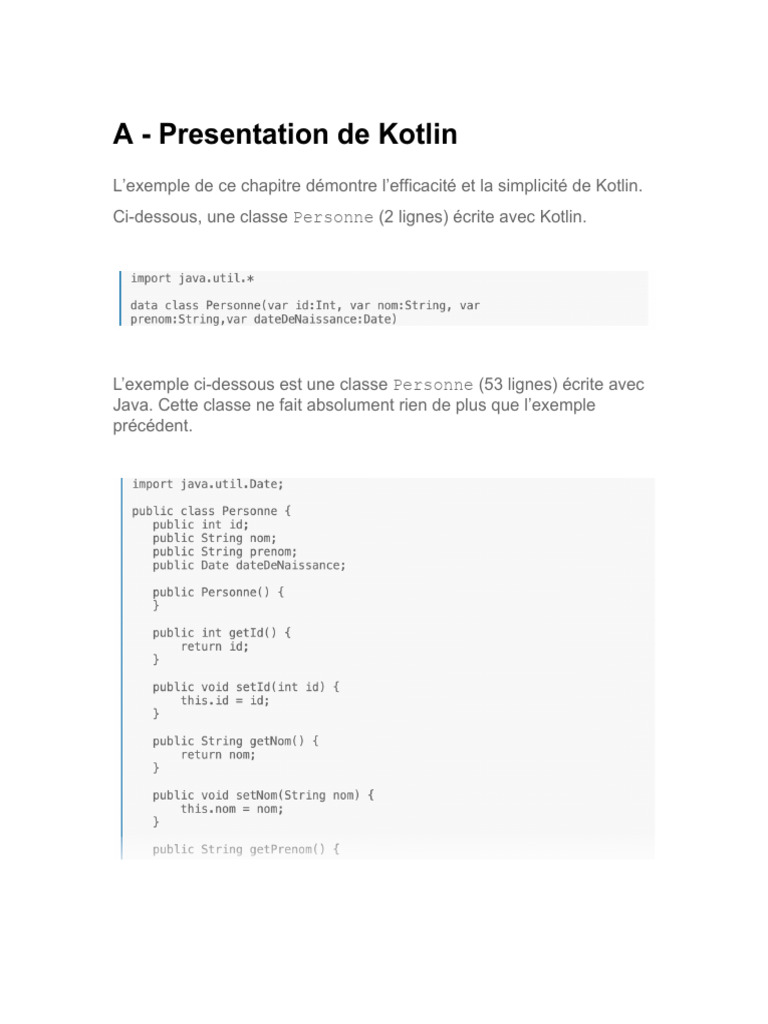 Introduction à Kotlin et ses concepts clés | PDF | Variable ...