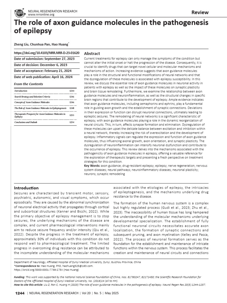 Axon Guidance Molecules in Epilepsy | PDF | Synapse | Axon