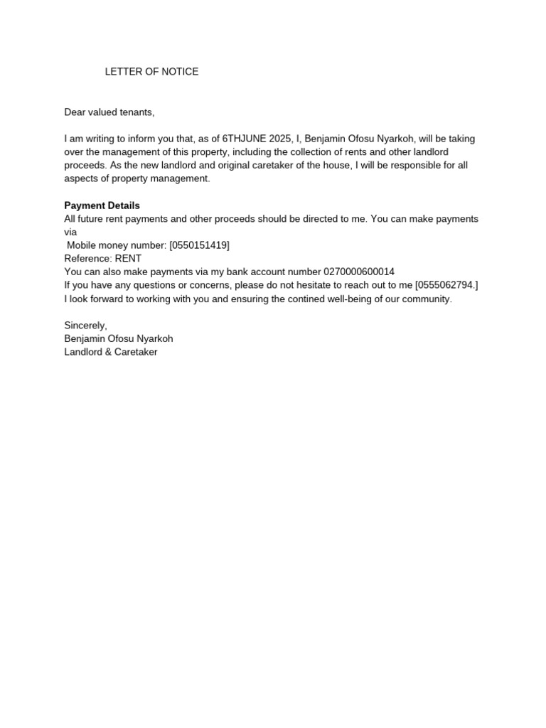 Notice of New Property Management | PDF