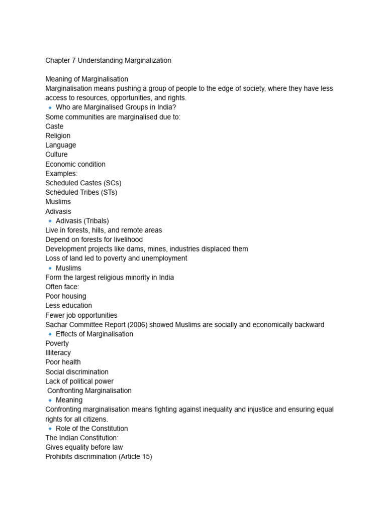 Class 8 Chapter 7 Understanding Marginalization | PDF