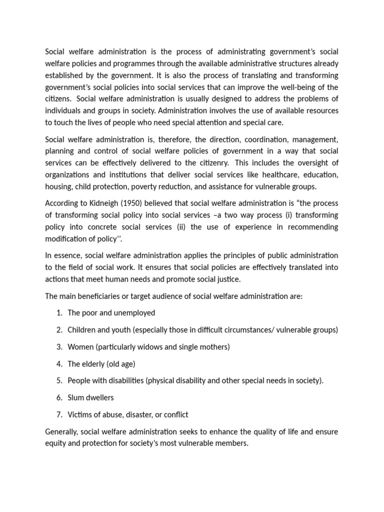 Understanding Social Welfare Administration | PDF