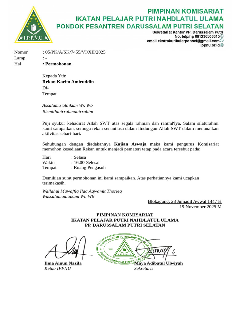 Permohonan Pemateri Rekan Karim | PDF
