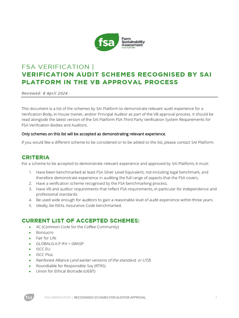 FSA Verification Auditor Approval Schemes | PDF