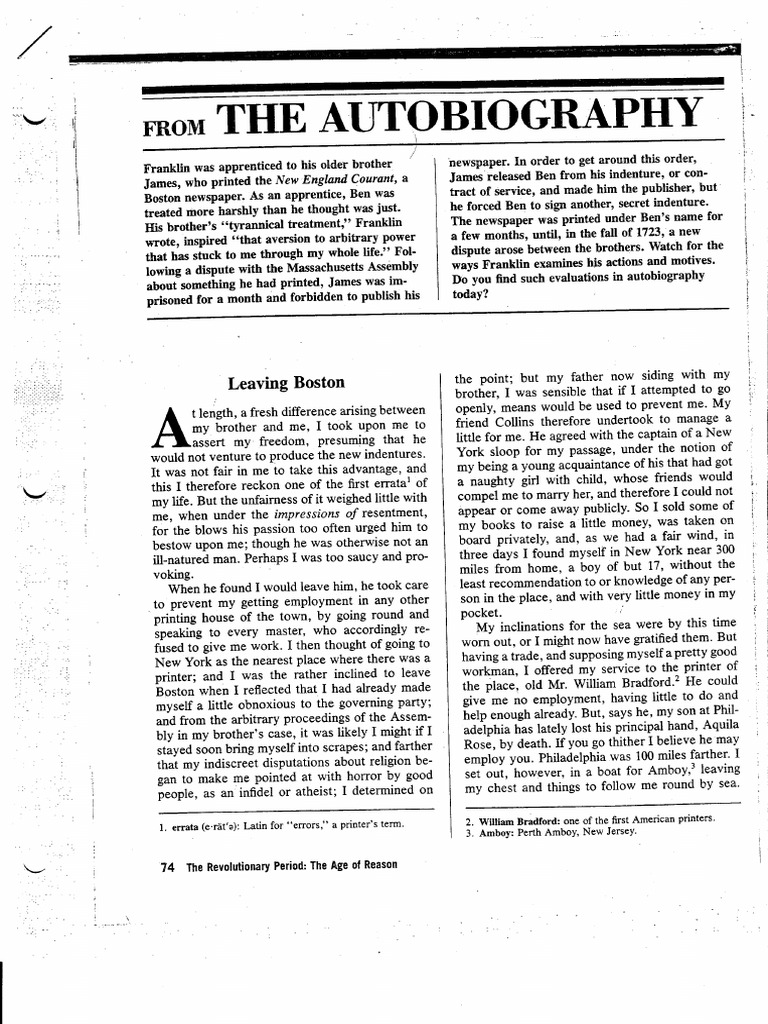 Ben Franklin Autobiography | PDF