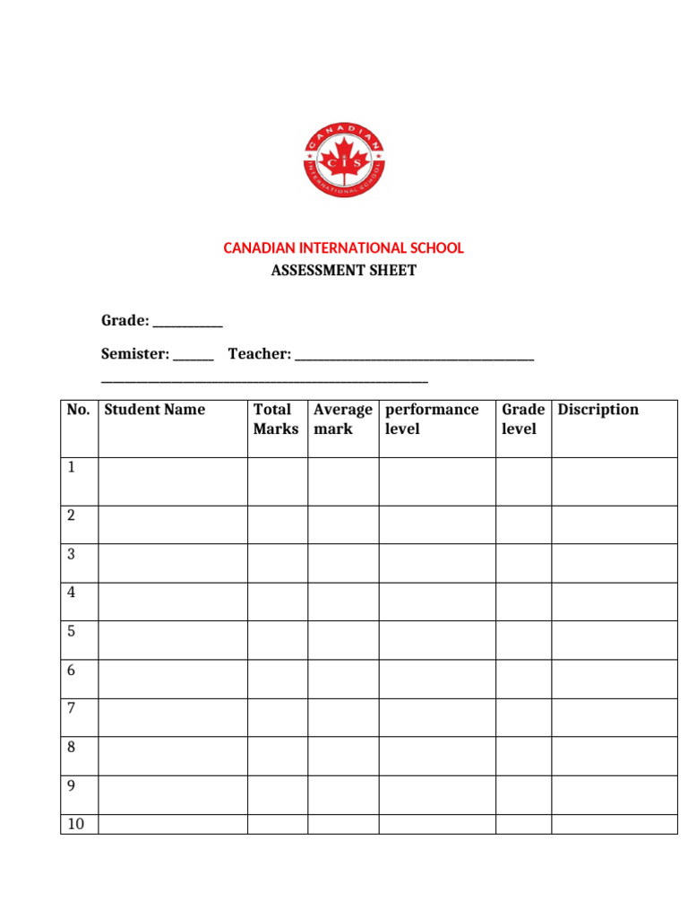 Assessment Sheet | PDF