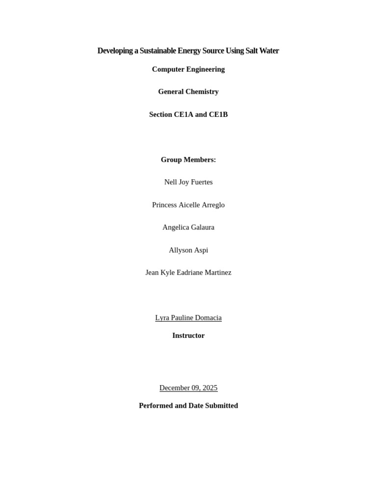 Salt Water Energy Cell Experiment | PDF | Electrochemistry | Electrode