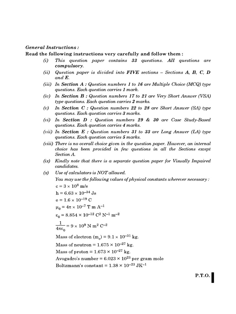 Physics Sample Paper | PDF