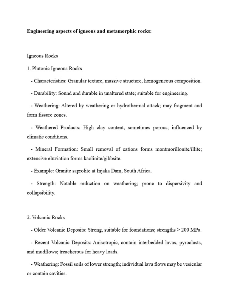 Engineering Properties of Igneous & Metamorphic Rocks | PDF | Rock ...