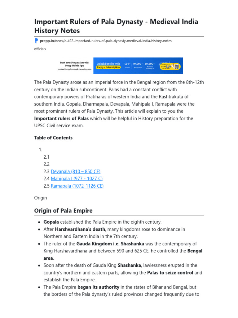 Key Rulers of the Pala Dynasty | PDF