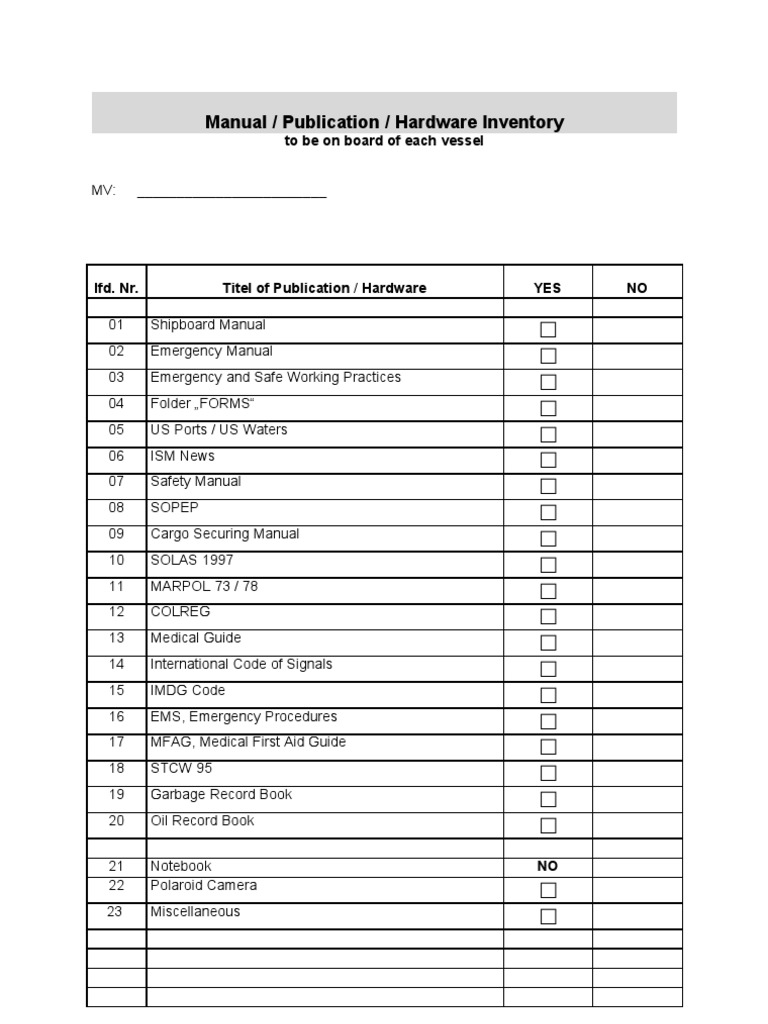 Vessel Hardware Inventory Checklist | PDF | Business
