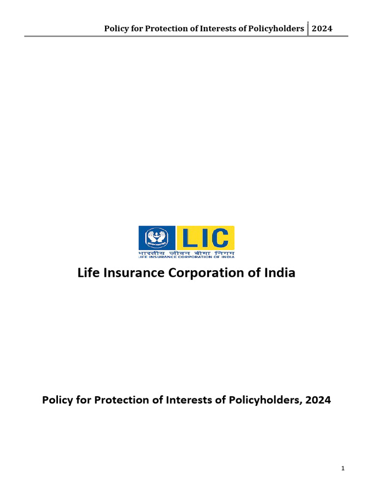 Policy For Protection of Interest of Policyholders 2024 | PDF ...