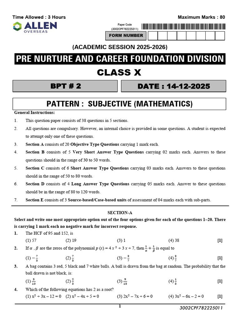 Class X Mathematics Exam Paper 2025-26 | PDF | Circle | Triangle