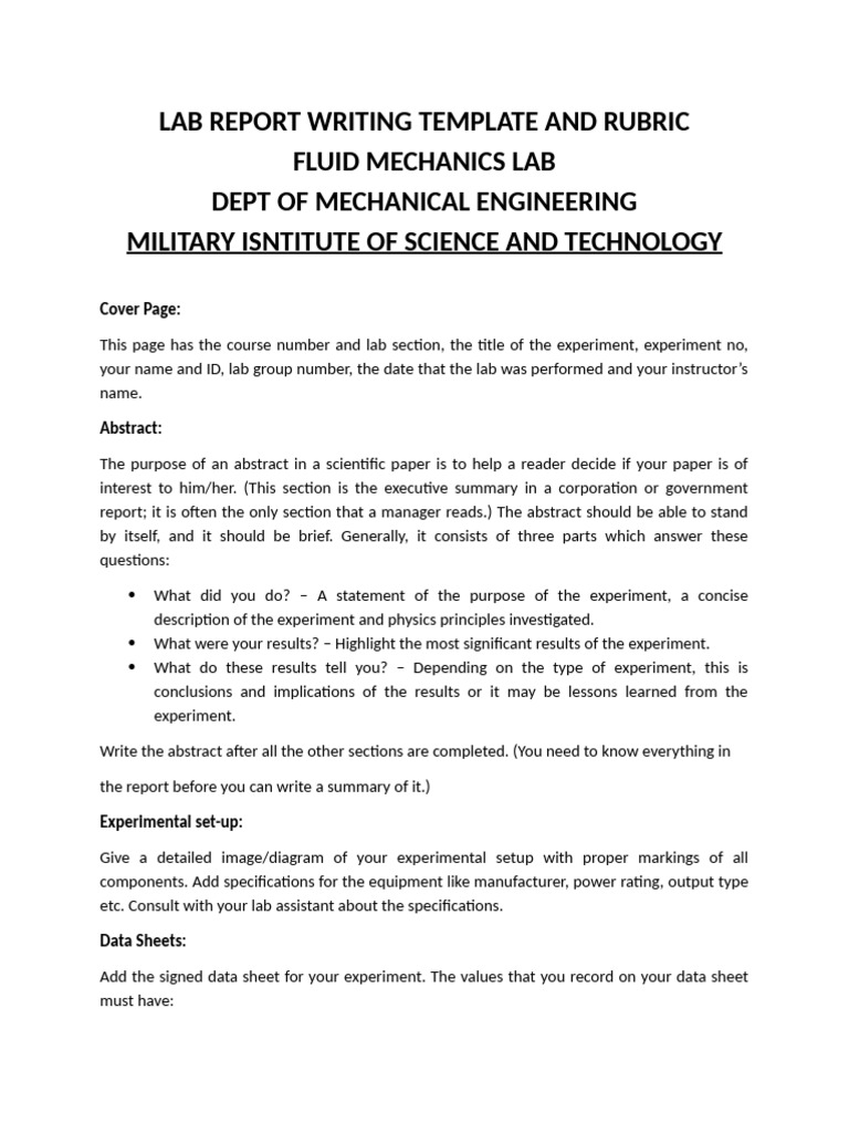 Fluid Mechanics Lab Report Template | PDF | Experiment | Measurement