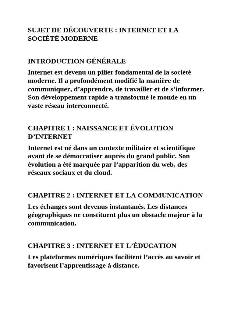 Internet : Impact sur la société moderne | PDF | l'Internet ...