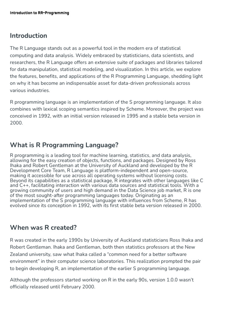 Introduction to R Programming Basics | PDF | R (Programming Language ...