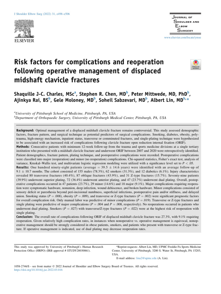 Shaquille J C Charles Risk Factors For Complications | PDF | Surgery ...