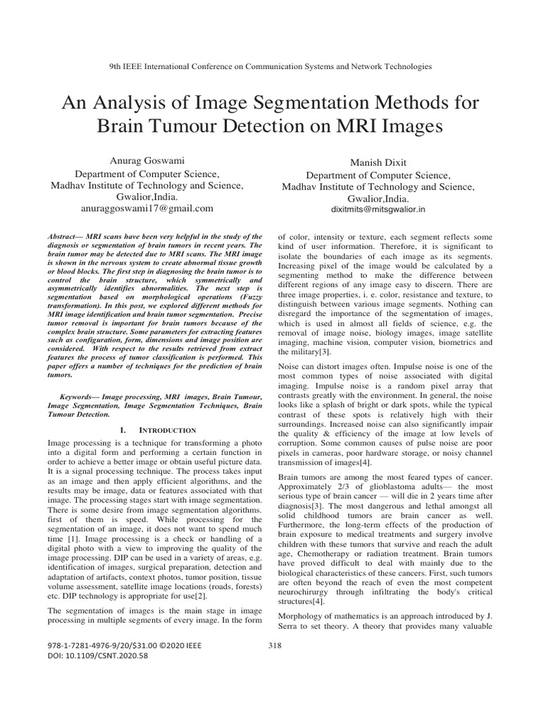 An Analysis of Image Segmentation Methods for Brain Tumour Detection on ...