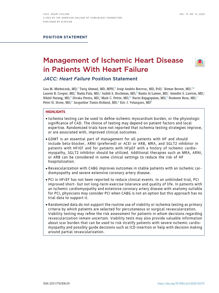 Ischemic Heart Failure Management Guide | PDF | Coronary Artery Disease ...