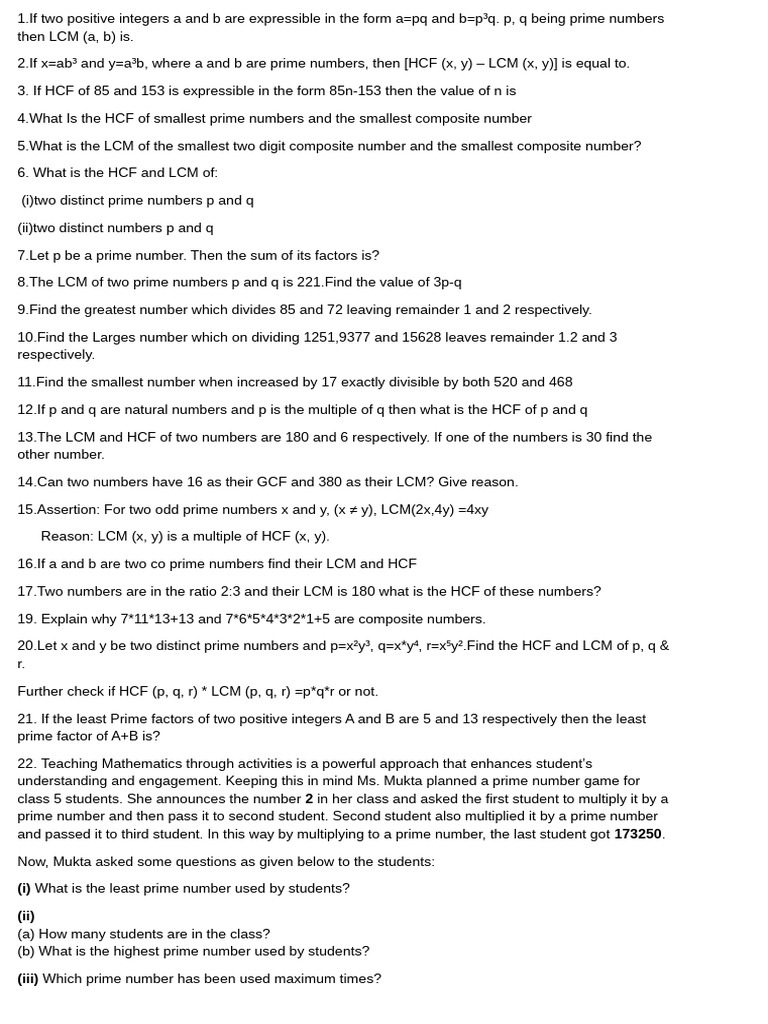 HCF and LCM Problems with Primes | PDF | Prime Number | Numbers