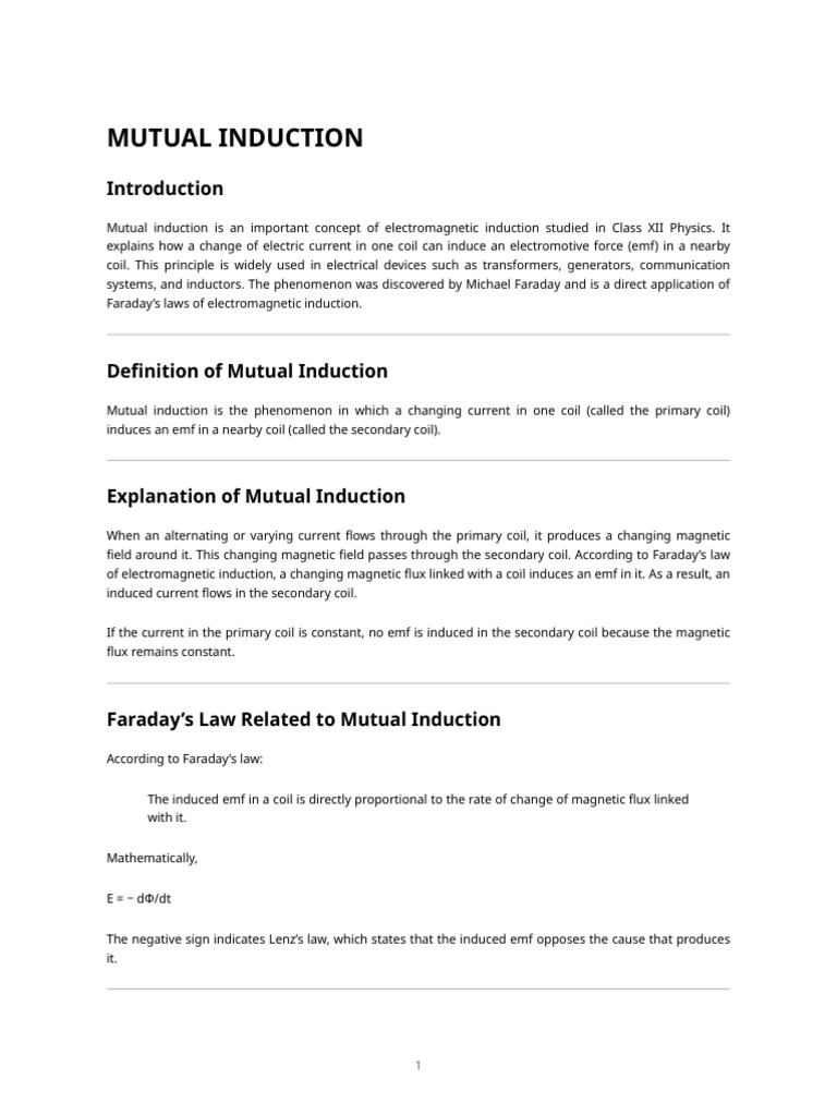 Physics File - Mutual Induction (Class Xii) | PDF | Electromagnetic ...