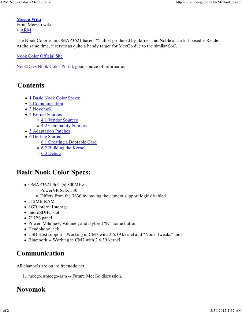 Nook Color Specs and MeeGo Adaptation | PDF | Barnes & Noble Nook | Booting