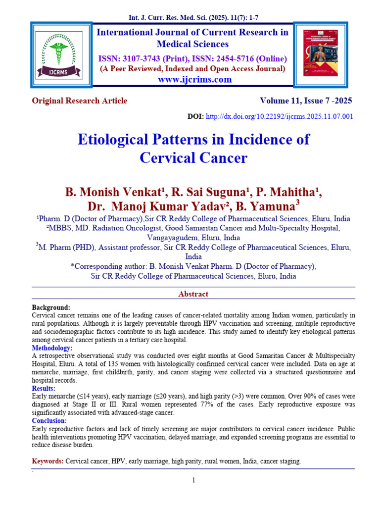 Etiological Patterns in Incidence of Cervical Cancer | PDF | Cervical ...