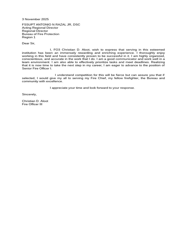 Application for Senior Fire Officer I Position | PDF