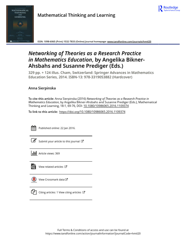 Networking Theories in Math Education | PDF | Cartesian Coordinate ...
