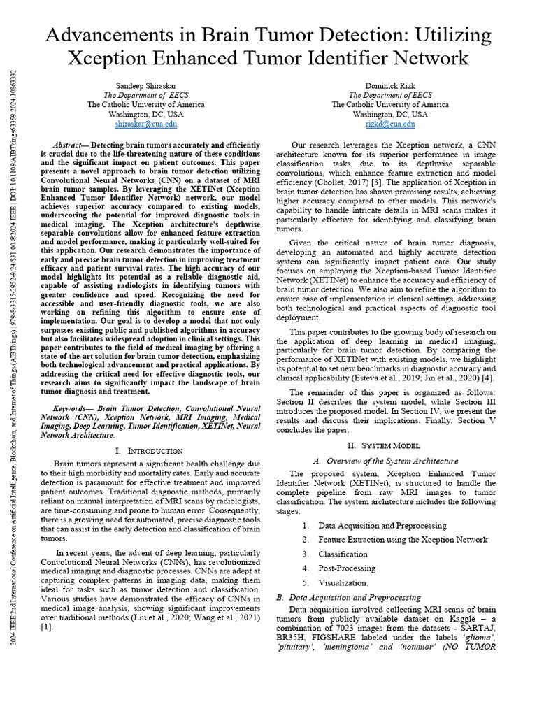 Advancements in Brain Tumor Detection Utilizing Xception Enhanced Tumor ...