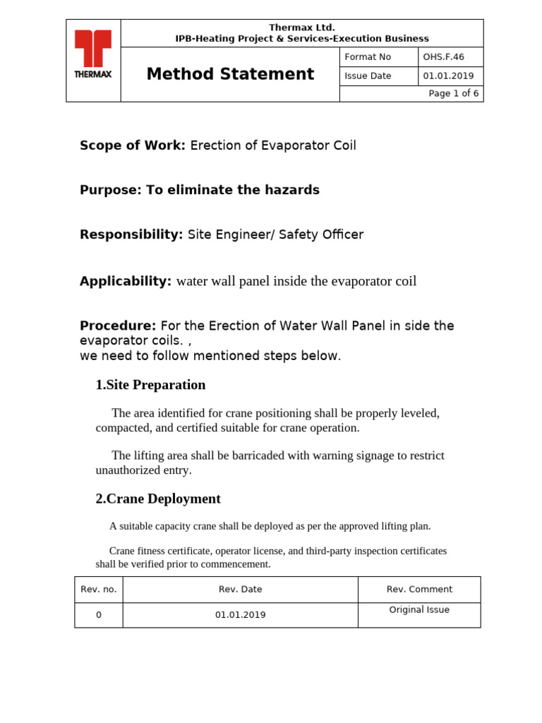 Evaporator Coil Erection Method Statement | PDF | Crane (Machine ...