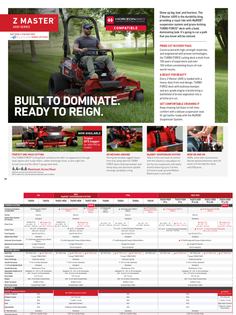Z Master 4000 Series Mowers Overview | PDF | Horsepower | Belt (Mechanical)