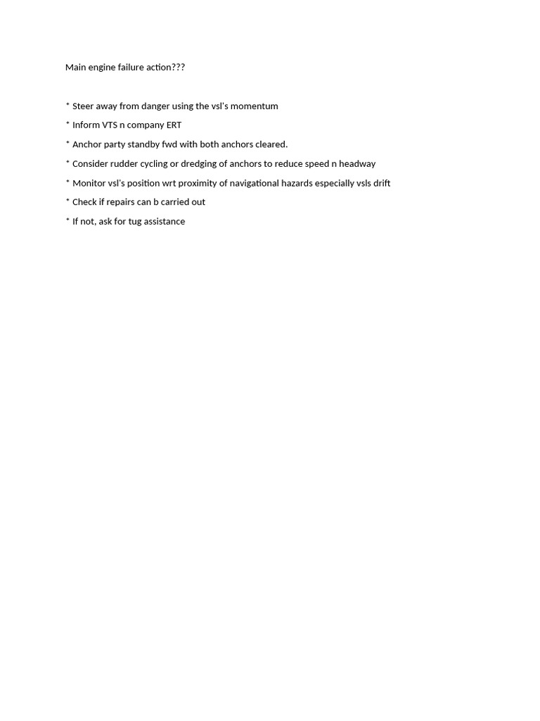 Main Engine Failure Response Guide | PDF
