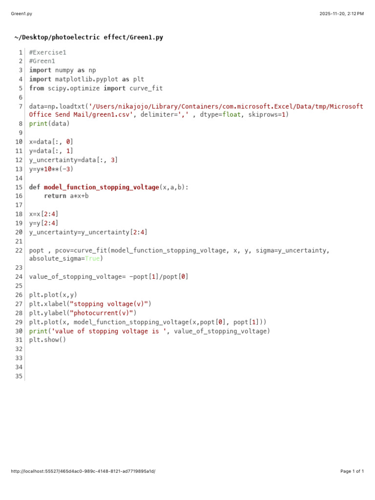 Photoelectric Effect Analysis in Python | PDF