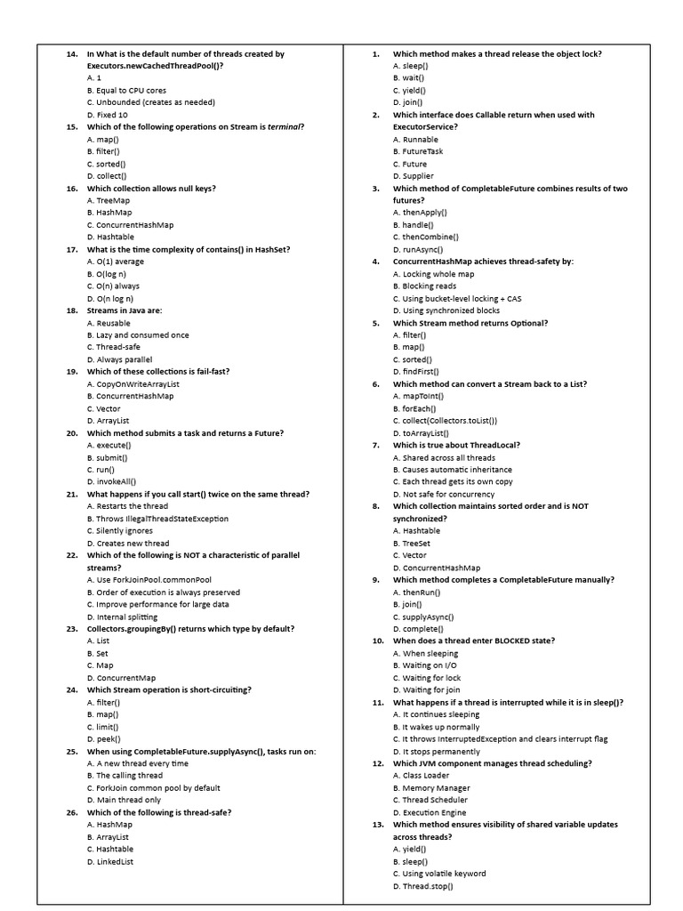 Java Concurrency and Collections Quiz | PDF | Algorithms And Data ...